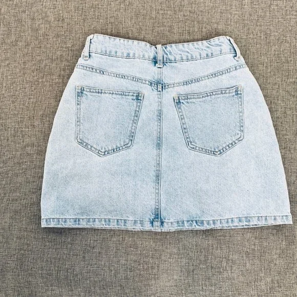 Forever‎ 21 Acid Wash Denim Mini Skirt Small Pockets Casual Wear 100% Cotton - Picture 8 of 10
